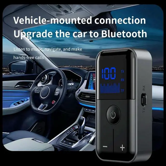 Alt view image 2 of 3 - Bluetooth 5.4 LED Display Receiver Transmitter Audio Adapter 3.5MM AUX TF For Card Stereo Music With Mic For Car TV