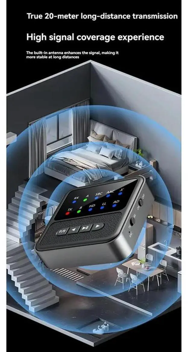 Alt view image 4 of 4 - QCCV Bluetooth 5.4 Audio Receiver Transmitter 3.5MM AUX, Mic Wireless Stereo Adapter For Headphones TV PC Car Speakers