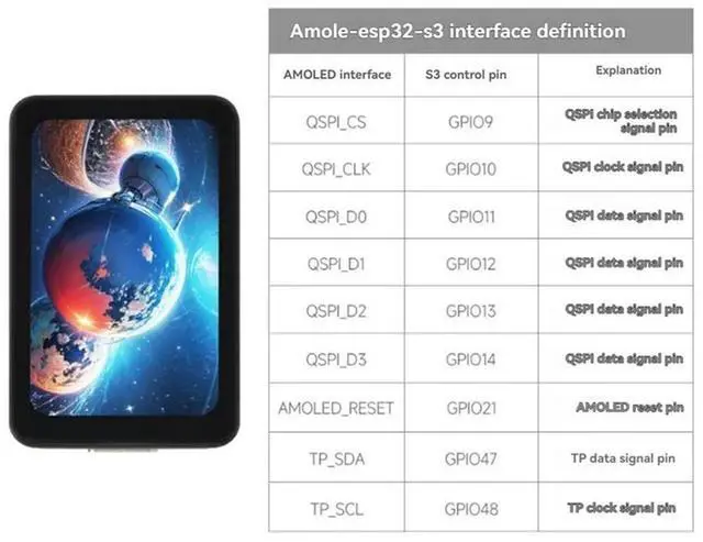 Alt view image 4 of 4 - ESP32-S3 AMOLED 1.64-Inch Touch Display Screen Flash-16MB PSRAM-8MB Bluetooth Wireless Module 280X456 QSPI