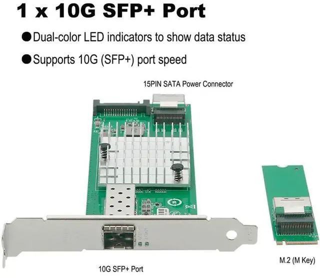 Alt view image 4 of 4 - M. 2 To 10G SFP+ Fiber Optic Network Card Single Port JL82599EN Chip X520-DA1 M Key10gbe Ethernet Adapter