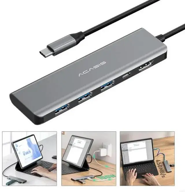 Alt view image 2 of 3 - 5-in-1 High Speed USB C Hub Docking Station Aluminium Alloy Type C to USB3.0 4K 60Hz Card Reader PD 100W Adapter