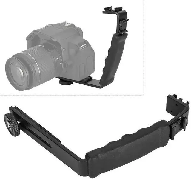 Alt view image 3 of 3 - Camera Flash L Bracket Dual Hot Shoes Holder Mount Adapter Mount DV Microphone LED Light