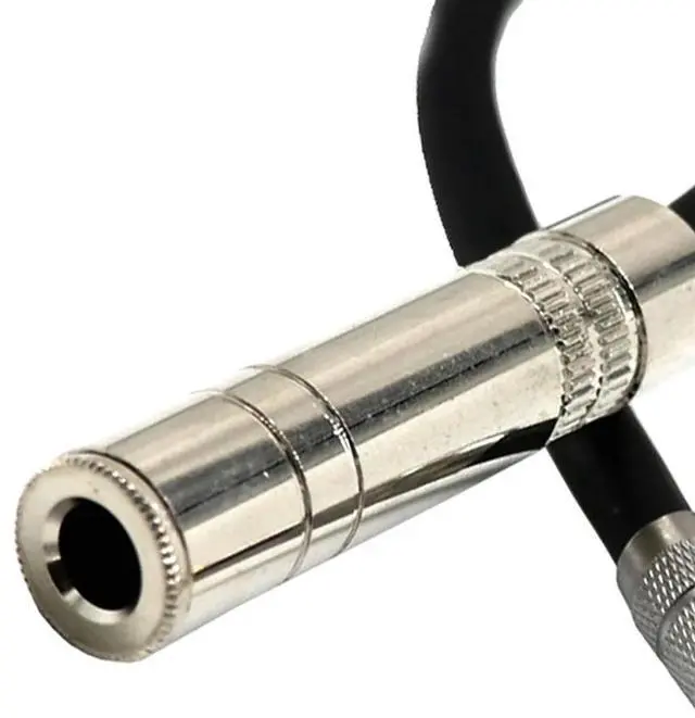Alt view image 3 of 4 - 2X 6.35 Female Stereo To 3.5 Male Plug Jack Stereo Hifi Mic Audio Extension Cable Short 90 Degree Angled Audio Line