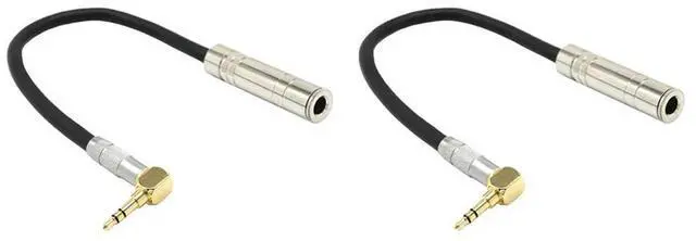 Main image of 2X 6.35 Female Stereo To 3.5 Male Plug Jack Stereo Hifi Mic Audio Extension Cable Short 90 Degree Angled Audio Line