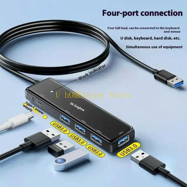 Alt view image 3 of 3 - USB3.0 Hub 4 Port Expander for Laptop Flash Drive HDD Printer Camera with LED Efficient Data Transfer