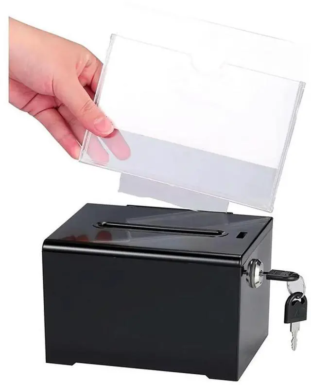 Alt view image 2 of 4 - Donation Box With Lock - Acrylic Suggestion Box With Slot, Ballot Lock Box With Sign Holder For Raffle, Voting