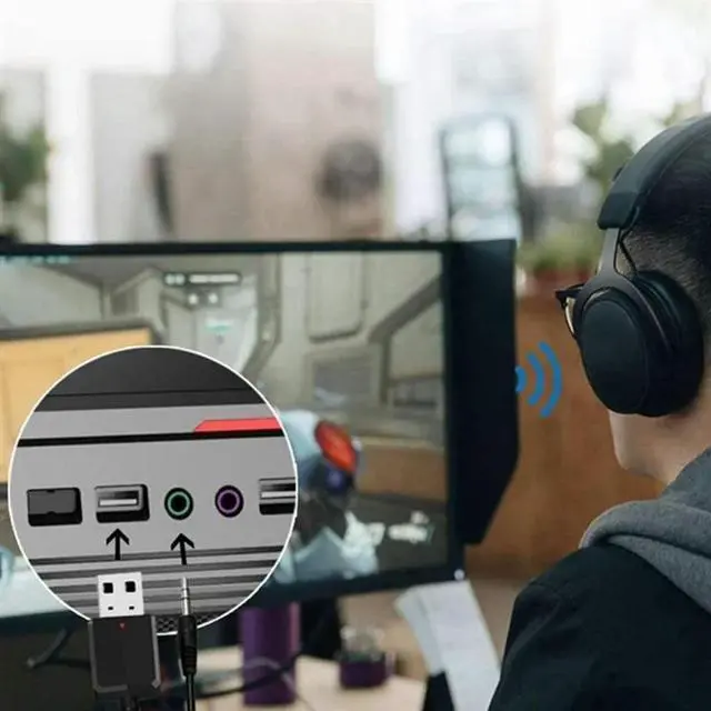 Alt view image 4 of 4 - Wireless Bluetooth USB Adapter For PC, BT 5.0 3 In 1 Transmitter Receiver With Integrated 3.5Mm AUX Jack Transfer