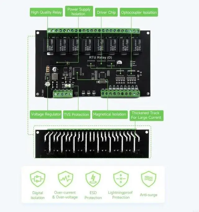 Alt view image 3 of 3 - Advanced Modbus RTU 8CH Module 8 Channel Industrial Module Digital Input, Multi Isolation Circuits