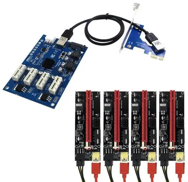 Main image of 009S PCI-E Riser Card Set PCIe 1X to 16X Adapter 1 to 4 Ports USB 5Gbps Fast
