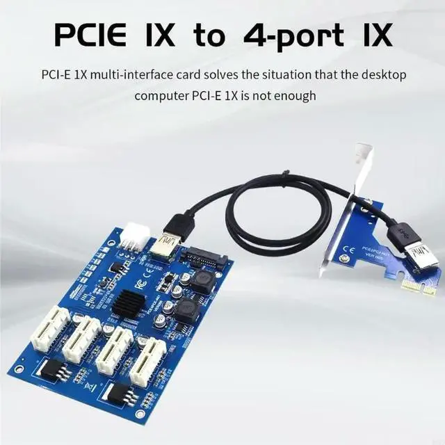 Alt view image 2 of 3 - 009S PCI-E Riser Card Set PCIe 1X to 16X Adapter 1 to 4 Ports USB 5Gbps Fast