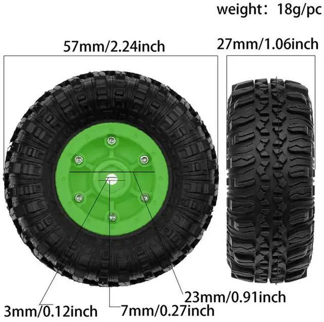 Alt view image 2 of 3 - 4Pcs 57Mm 1.0 Inch Beadlock Wheel Tire Set For TRX4M SCX24 AX24 FCX24 FCX24M 1/18 1/24 RC Crawler Car