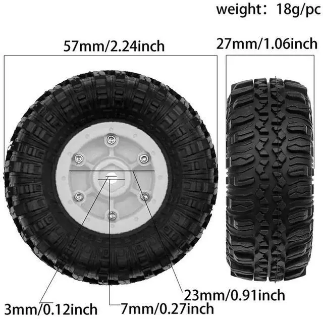 Alt view image 3 of 3 - 4Pcs 57Mm 1.0 Inch Beadlock Wheel Tire Set For TRX4M SCX24 AX24 FCX24 FCX24M 1/18 1/24 RC Crawler Car