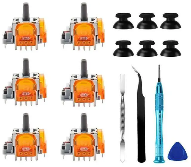 Main image of For PS5 Controller 6 Pack Thumbstick 3D Analog Stick TMR Effect Joystick Replacement Anti-Drift Parts Repair Tools