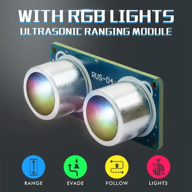 Alt view image 3 of 3 - RUS-04 Ultrasonic Module RGB Colorful Light Obstacle Avoidance Sensor Distance Measuring For Robot Car 3-5.5V