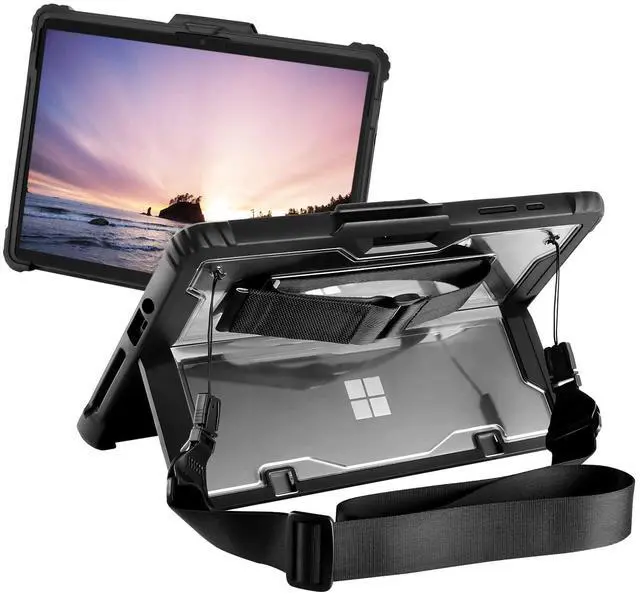 Main image of MOSISO Case Compatible with Surface Go 3 2021/Go 2 2020/Go 2018, Heavy Duty Rugged Protective Hard Shell Cover TPU Bumper with Shoulder Strap & Hand Strap Compatible with Type Cover Keyboard, Black