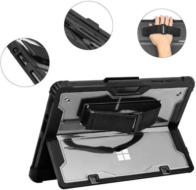 Alt view image 4 of 5 - MOSISO Case Compatible with Surface Go 3 2021/Go 2 2020/Go 2018, Heavy Duty Rugged Protective Hard Shell Cover TPU Bumper with Shoulder Strap & Hand Strap Compatible with Type Cover Keyboard, Black
