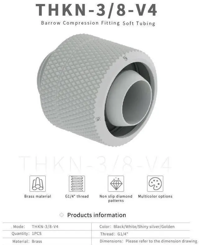 Alt view image 2 of 4 - BARROW Fittings G1/4" to 3/8" ID - 5/8" OD Compression Fitting for 10/16 mm Soft Tubing Tube THKN-3/8-V4 4-Pack (White)
