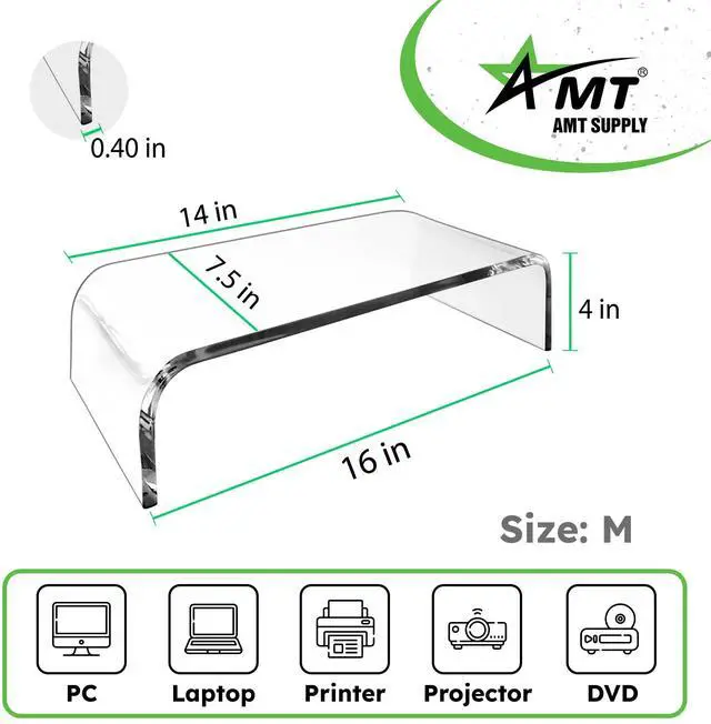 Alt view image 3 of 5 - AMT 16 Inch Acrylic Laptop Monitor Stand, Computer Riser with Cat Keyboard Protector, Space-Saving Design, Extra Storage, Clear Shelf - Ideal for Monitors, Laptops, Printers, Desktop Decor