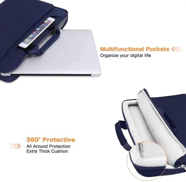 Alt view image 2 of 5 - MOSISO 360 Protective Laptop Shoulder Bag Compatible with MacBook Air/Pro, 13-13.3 inch Notebook, Compatible with MacBook Pro 14 inch M4 M3 M2 M1,Matching Color Sleeve with Belt, Navy Blue