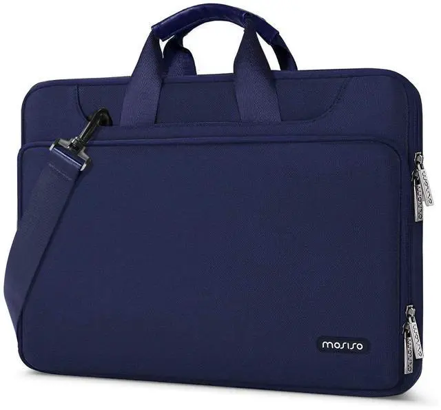 Main image of MOSISO 360 Protective Laptop Shoulder Bag Compatible with MacBook Air/Pro, 13-13.3 inch Notebook, Compatible with MacBook Pro 14 inch M4 M3 M2 M1,Matching Color Sleeve with Belt, Navy Blue