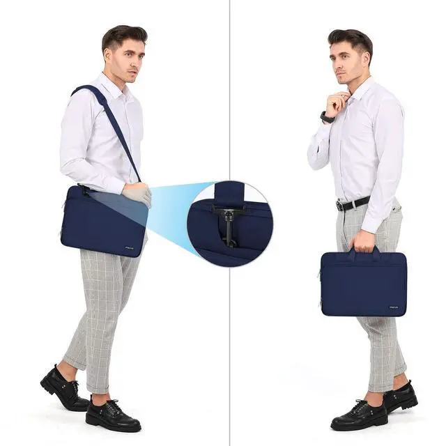 Alt view image 5 of 5 - MOSISO 360 Protective Laptop Shoulder Bag Compatible with MacBook Air/Pro, 13-13.3 inch Notebook, Compatible with MacBook Pro 14 inch M4 M3 M2 M1,Matching Color Sleeve with Belt, Navy Blue