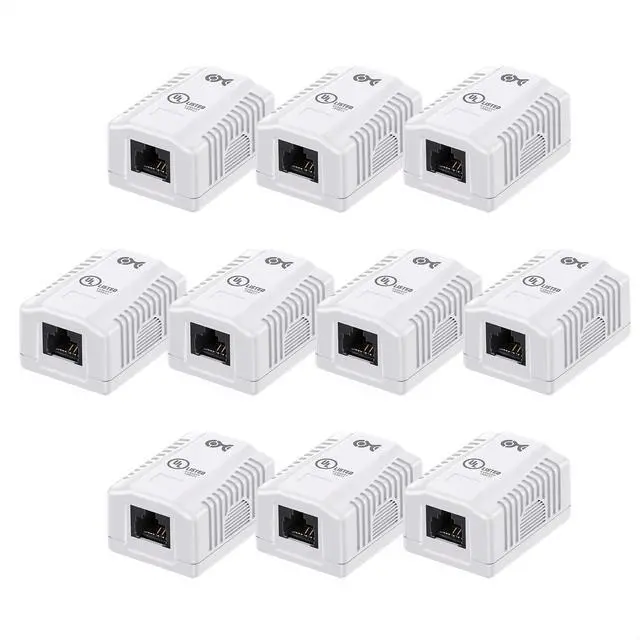 Main image of Cable Matters UL Listed Cat6 10-Pack RJ45 Surface Mount Box - 1 Port in White (Cat6 Ethernet Mount Box)