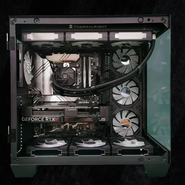 Alt view image 5 of 6 - FunHei Tech Gaming PC, AMD Ryzen 7 9800X3D 8-Core, GeForce RTX5080, 32 GB DDR5 RAM, 1TB, 850W PSU, WiFi & Bluetooth, Win11 Pro, Black