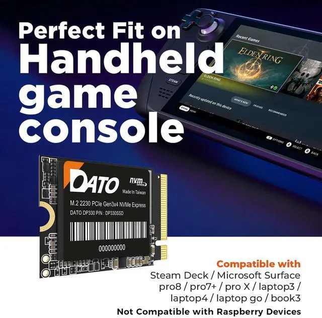 Alt view image 4 of 6 - DATO 1TB SSD M.2 2230, NVMe 1.3 PCIe Gen3x4, Internal Solid State Drive, Up to 2500/1700 MB/s, DP330 Series