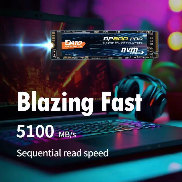 Alt view image 3 of 7 - DATO M.2 2280 SSD 512GB, PCIe Gen4 x4 NVMe SSD Internal Solid State Drive for Gaming and Creators, Compatible with Desktop and Laptop, Up to 5100/4600 MB/s - DP800 Pro