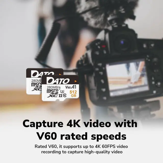Alt view image 3 of 6 - DATO 128GB Lightning microSD Card, UHS-II, A1, C10, U3, V60, Full HD, 4K, Up to 280/180 MB/s microSDXC Memory Card, for Phones, Cameras, Portable Gaming Devices