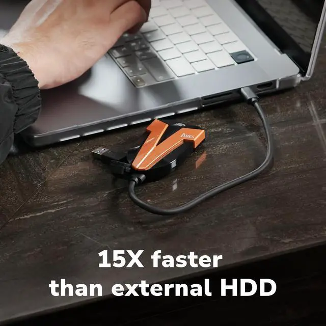 Alt view image 5 of 7 - DATO External SSD 4TB, External Solid State Drive Portable SSD External USB 3.2 Gen 2x2 Type-C OTG Supported Compatible with PS5 and Xbox, up to 1600/1500 MB/s IP67 Waterproof - ARES Amber Shield