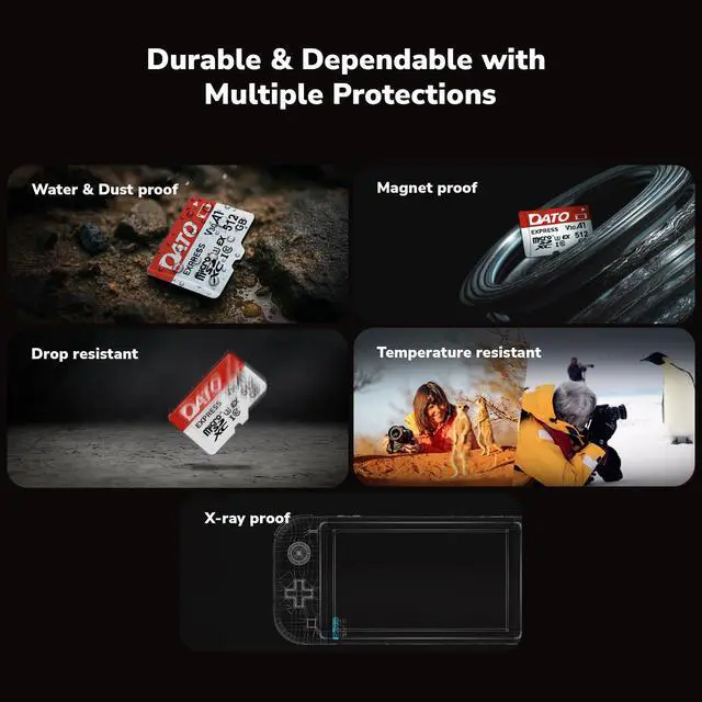 Alt view image 5 of 6 - DATO Express 256GB microSDXCEX Memory Card PCIe Gen3x1 NVMe UHS-I C10 U3 V30 A1 4K8K UHD Up to 800/700 MB/s Compatible with Gen Gaming Consoles Switch 2 Action Cameras Drones 360° Cameras