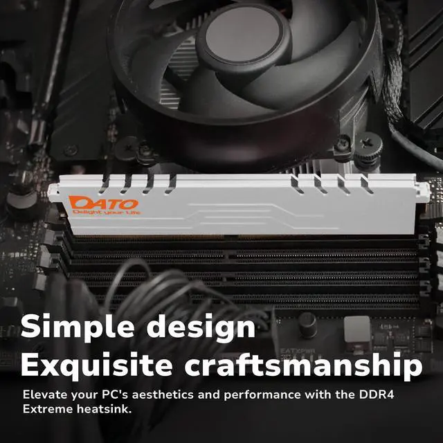 Alt view image 3 of 6 - DATO 16GB DDR4 RAM 8GBx2 3200MHz DIMM with Heatsink PC4-25600 3200 CL16 1.35V 288-Pin Non-ECC UDIMM Desktop Memory Module for Gaming - Extreme White