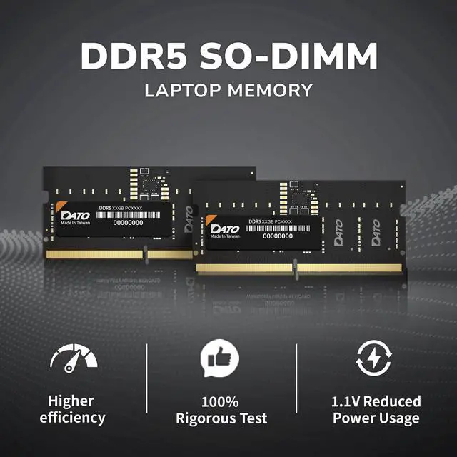 Alt view image 2 of 7 - DATO DDR5 SODIMM 32GB Kit 16GBx2 Laptop RAM 5600MHz PC5-44800 CL46 1.1V 262-Pin Non-ECC unbuffered dimm, Notebook Memory Module