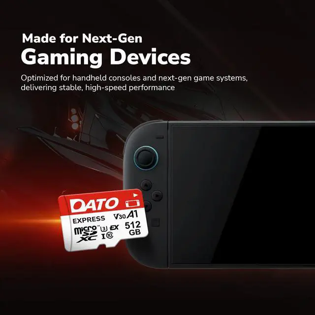 Alt view image 4 of 6 - DATO Express 512GB microSDXCEX Memory Card PCIe Gen3x1 NVMe UHS-I C10 U3 V30 A1 4K8K UHD Up to 800/700 MB/s Compatible with Gen Gaming Consoles Switch 2 Action Cameras Drones 360° Cameras