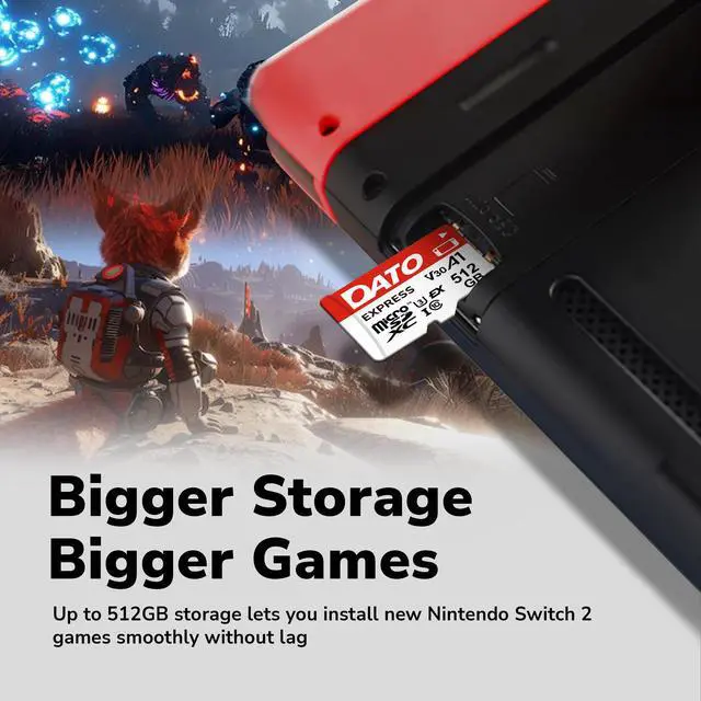 Alt view image 6 of 6 - DATO Express 512GB microSDXCEX Memory Card PCIe Gen3x1 NVMe UHS-I C10 U3 V30 A1 4K8K UHD Up to 800/700 MB/s Compatible with Gen Gaming Consoles Switch 2 Action Cameras Drones 360° Cameras