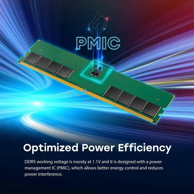 Alt view image 5 of 7 - Transcend 32GB DDR5 5600MHz (or 5200MHz or 4800MHz) UDIMM Desktop RAM, Compatible w/Intel & AMD Ryzen, Desktop PC Computer RAM Memory Upgrade Modules, On-die ECC PC5-44800, 2Rx8 CL46, 2Gx8 1.1V 288Pin