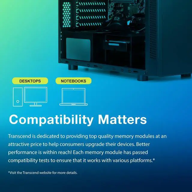 Alt view image 5 of 6 - Transcend 16GB Kit (2x8GB) DDR4 RAM, 3200MHz (or 2666MHz) Desktop Memory UDIMM Compatible w/Intel & AMD Ryzen PC Memory Module, PC4-25600 1Rx8 1Gx8 CL22 1.2V 288 Pin Unbuffered Gaming Desktop Memory