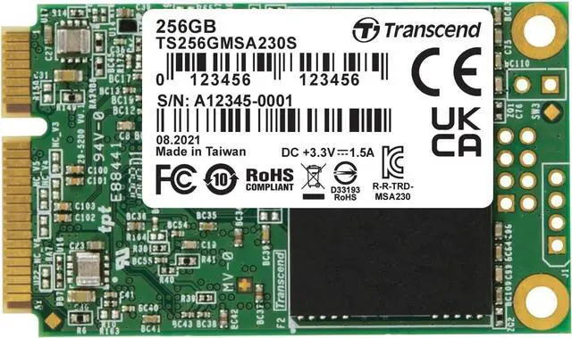 Main image of Transcend 256GB mSATA SSD with Dram Cache, Up to 530MB/s, Mini SATA III 6G/s Internal Solid State Drive for Ultrabook, Desktop, Tablet, PC, GPS, Server, 3D TLC NAND Flash, LDPC Error Correction, ECC