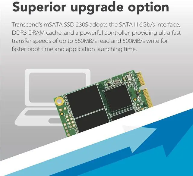Alt view image 3 of 7 - Transcend 256GB mSATA SSD with Dram Cache, Up to 530MB/s, Mini SATA III 6G/s Internal Solid State Drive for Ultrabook, Desktop, Tablet, PC, GPS, Server, 3D TLC NAND Flash, LDPC Error Correction, ECC