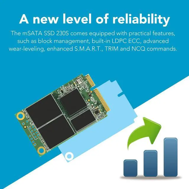 Alt view image 7 of 7 - Transcend 256GB mSATA SSD with Dram Cache, Up to 530MB/s, Mini SATA III 6G/s Internal Solid State Drive for Ultrabook, Desktop, Tablet, PC, GPS, Server, 3D TLC NAND Flash, LDPC Error Correction, ECC