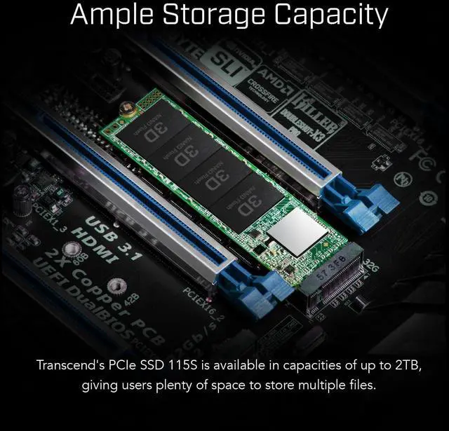 Alt view image 5 of 6 - Transcend 1TB M.2 2280 SSD, Up to 3,200 MB/s, Compatible w/Ultrabook Laptop PC Desktop, PCIe NVMe Gen3x4 SSD, 3D TLC NAND Flash Internal Solid State Drive, LDPC Error Correction ECC, SLC Cache