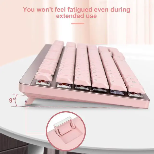 Alt view image 5 of 7 - LeadsaiL FA98 Wireless Mechanical Keyboard and Mouse, 2.4Ghz Cordless Mechanical Keyboard and Silent Mouse, Low-Profile Red Switch, 98-Key Compact Slim 96% Keyboard for Windows/MacOS PC Laptop - Pink