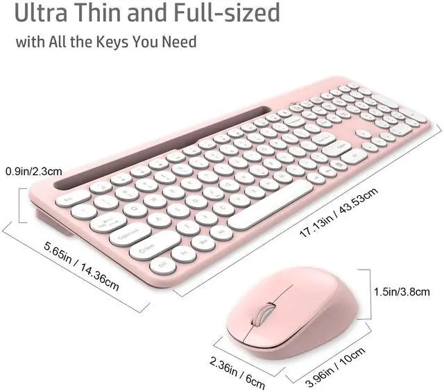 Alt view image 2 of 6 - LeadsaiL Pink Wireless Keyboard and Mouse Combo, Full-Sized Ergonomic Computer Keyboard with Phone Tablet Holder, 2.4GHz Silent Cordless Keyboard Mouse Set for Windows Laptop, PC, Desktop