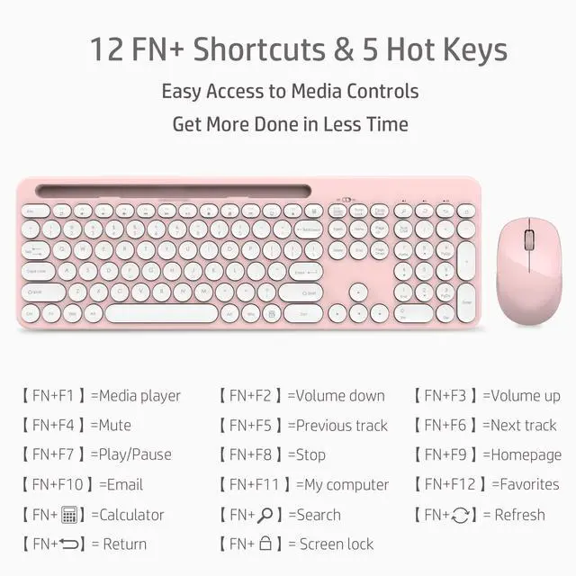 Alt view image 4 of 6 - LeadsaiL Pink Wireless Keyboard and Mouse Combo, Full-Sized Ergonomic Computer Keyboard with Phone Tablet Holder, 2.4GHz Silent Cordless Keyboard Mouse Set for Windows Laptop, PC, Desktop