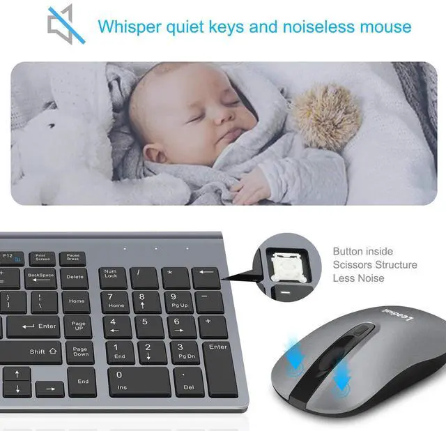 Alt view image 2 of 7 - LeadsaiL Wireless Keyboard and Mouse Combo, Wireless USB Mouse and Computer Keyboard Set, Compact and Silent for Windows Laptop, Desktop, PC
