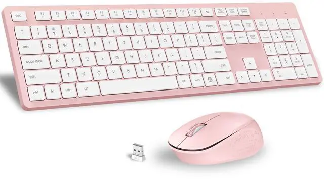 Main image of LeadsaiL Pink Wireless Keyboard and Mouse Combo, Full-Sized Ergonomic Computer Keyboard, 2.4GHz Cordless Keyboard Silent Mouse Set with 2-in-1 USB Receiver, 12 FN Shortcuts for Windows Laptop, PC/Mac