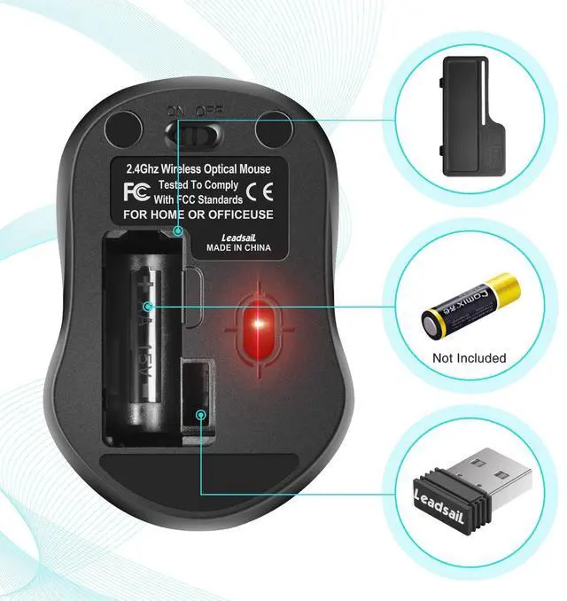 Alt view image 6 of 7 - LeadsaiL Wireless Computer Mouse, 2.4G Portable Slim Cordless Mouse Less Noise for Laptop Optical Mouse with 4 Buttons for Laptop, Desktop, MacBook