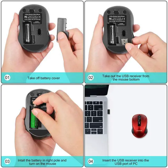 Alt view image 7 of 7 - LeadsaiL Wireless Computer Mouse, 2.4G Portable Slim Cordless Mouse Less Noise for Laptop Optical Mouse with 4 Buttons for Laptop, Desktop, MacBook