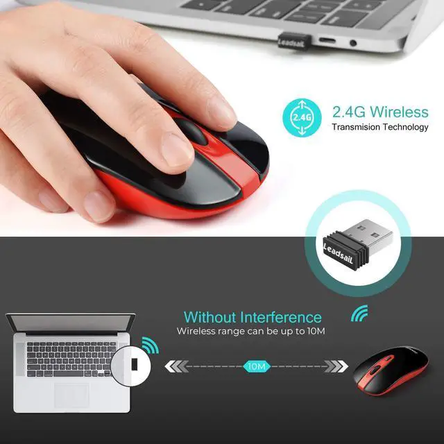 Alt view image 3 of 6 - LeadsaiL Wireless Computer Mouse, 2.4G Portable Slim USB Mouse, Silent Click Cordless Mouse 3 Adjustable Levels, 4 Buttons Laptop Mouse for Windows Mac PC Notebook